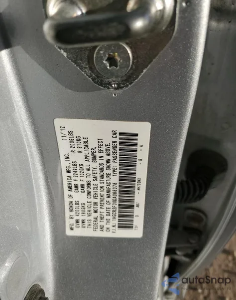 2013 Honda Accord Lx из США, поврежденный, VIN 1HGCR2F30DA066078